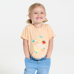 تيشيرت مطرز بالترتر باللون البرتقالي للفتيات الصغيرات